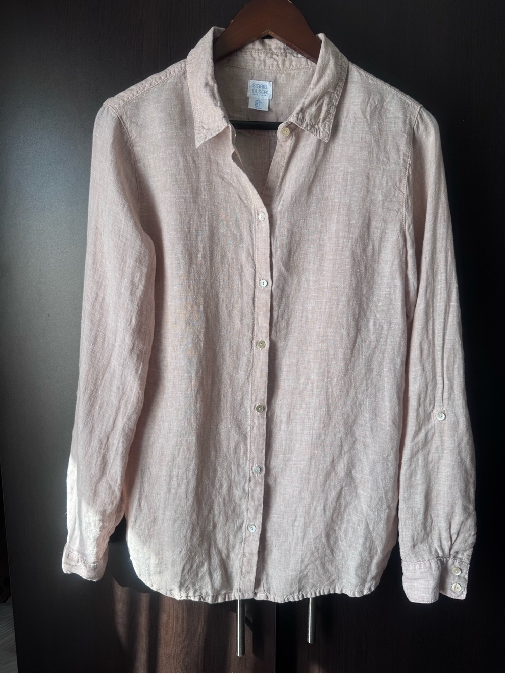 Sigrid Olsen Beige 100% Linen Convertible Roll-Tab Sleeve Shirt - L